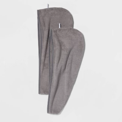 2pk Microfiber Bath Hair Wrap Set Gray - Room Essentials™ 4 2pk Microfiber Bath Hair Wrap Set Gray - Room Essentials™ - Image 2