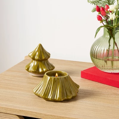 Pine Tree Figural Ceramic Autumn Leaf Pile Jar Candle - Room Essentials™ 3 Pine Tree Figural Ceramic Autumn Leaf Pile Jar Candle - Room Essentials™