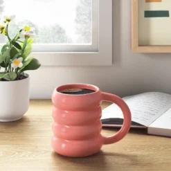 13oz Stoneware Artisan Mug Coral - Room Essentials™: Coffee Cup, Microwave & Dishwasher Safe, Hot/Cold Beverages