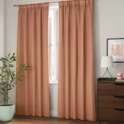 Room Darkening Heathered Thermal Window Curtain Panel Orange - Room Essentials™