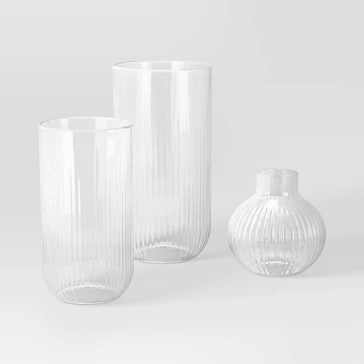 3pc Vase Set Ribbed Glass - Room Essentials™ 6 3pc Vase Set Ribbed Glass - Room Essentials™ - Image 4