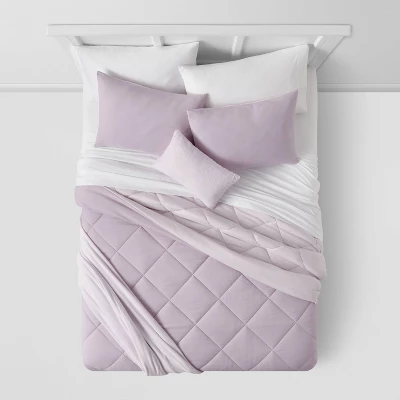 Solid Microfiber Reversible Decorative Bed Set With Throw - Room Essentials™ 5 Solid Microfiber Reversible Decorative Bed Set With Throw - Room Essentials™ - Image 3