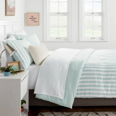 Microfiber Reversible Stripe Comforter Mint Green - Room Essentials™ 3 Microfiber Reversible Stripe Comforter Mint Green - Room Essentials™