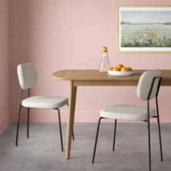 Set Of 2 Upholstered With Metal Base Dining Chair Chairs Cream Boucle - Room Essentials™