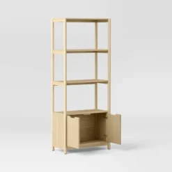 72.25" Scandi Bookcase With Three Shelves And Cabinet Storage Natural - Room Essentials™ -Room Essentials GUEST e66edd91 f73d 4d71 b639 5acc10b11c93
